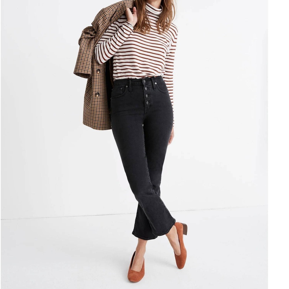 Madewell Cali Demi-Boot Jeans Button-Front Edition Bellspring Wash Black Size 28